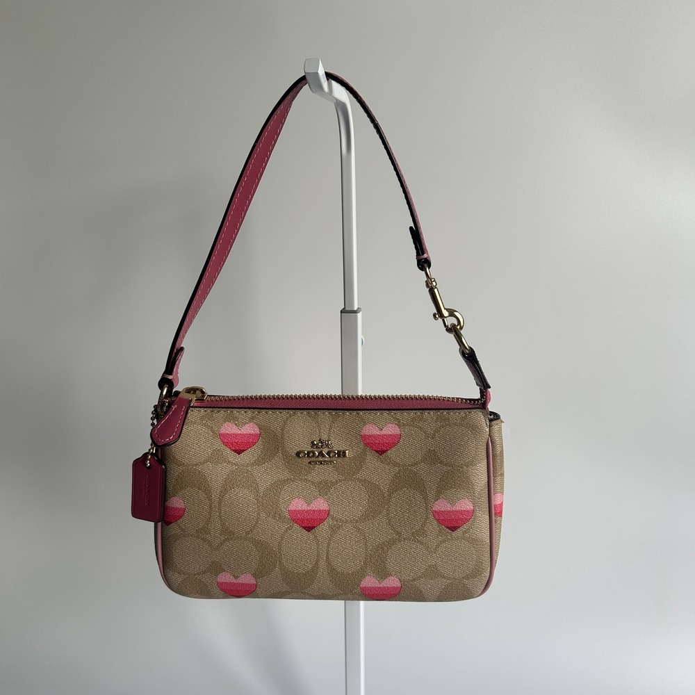 Coach Nolita 19 Khaki Stripe Heart Canvas Shoulder Bag CA796